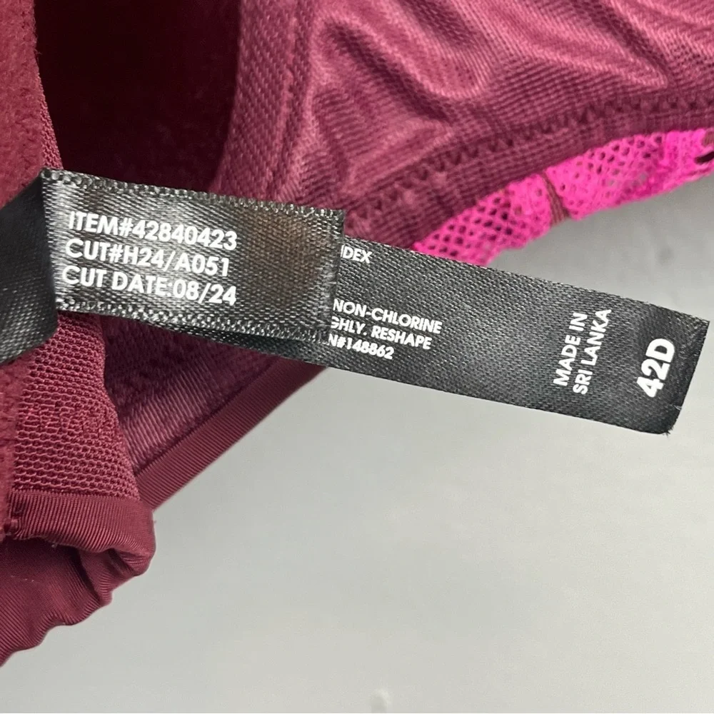 Torrid burgundy & pink Dream Wire-Free Lightly Lined Bra, 42D.